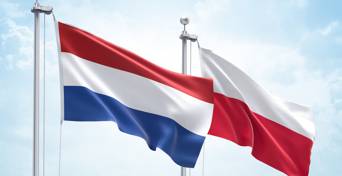 3d,Rendering,Of,Netherlands,&,Poland,Flags,Are,Waving,In
