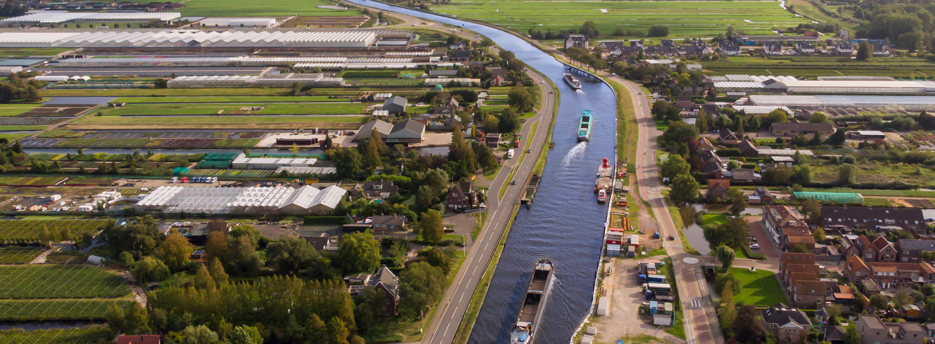 Aerial,Drone,View,Of,The,Gouwe,Canal,With,Some,Large